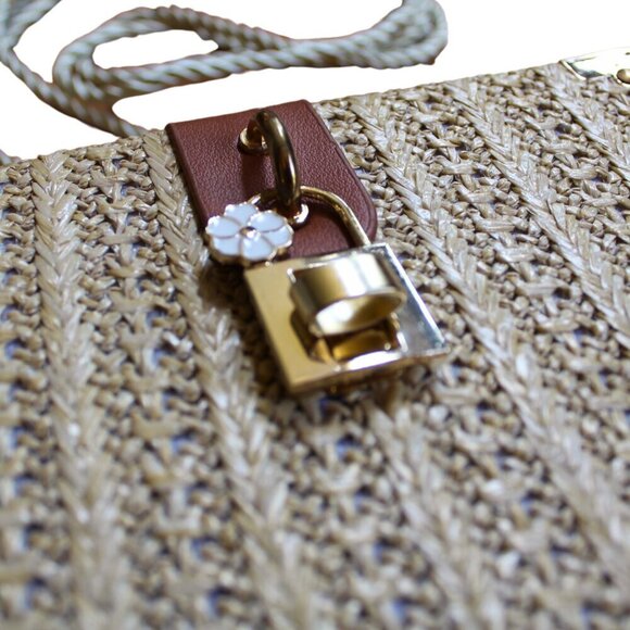 Women Mini Straw Woven Crossbody Shoulder Bag Flower Handbag Purse Cottagecore - Picture 3 of 8